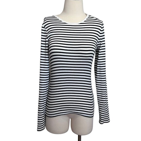 Free Assembly NWT Women's Size S Long Sleeve Rib Crew Striped Top White/Black - Picture 1 of 6
